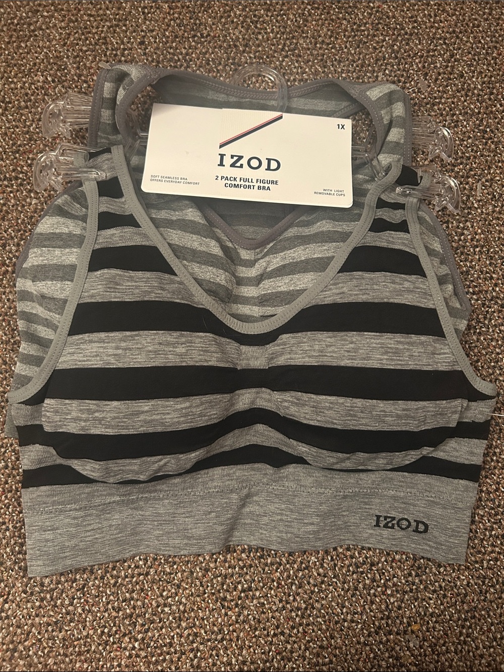 Izod 2 Pack Striped Comfort Bra Tops